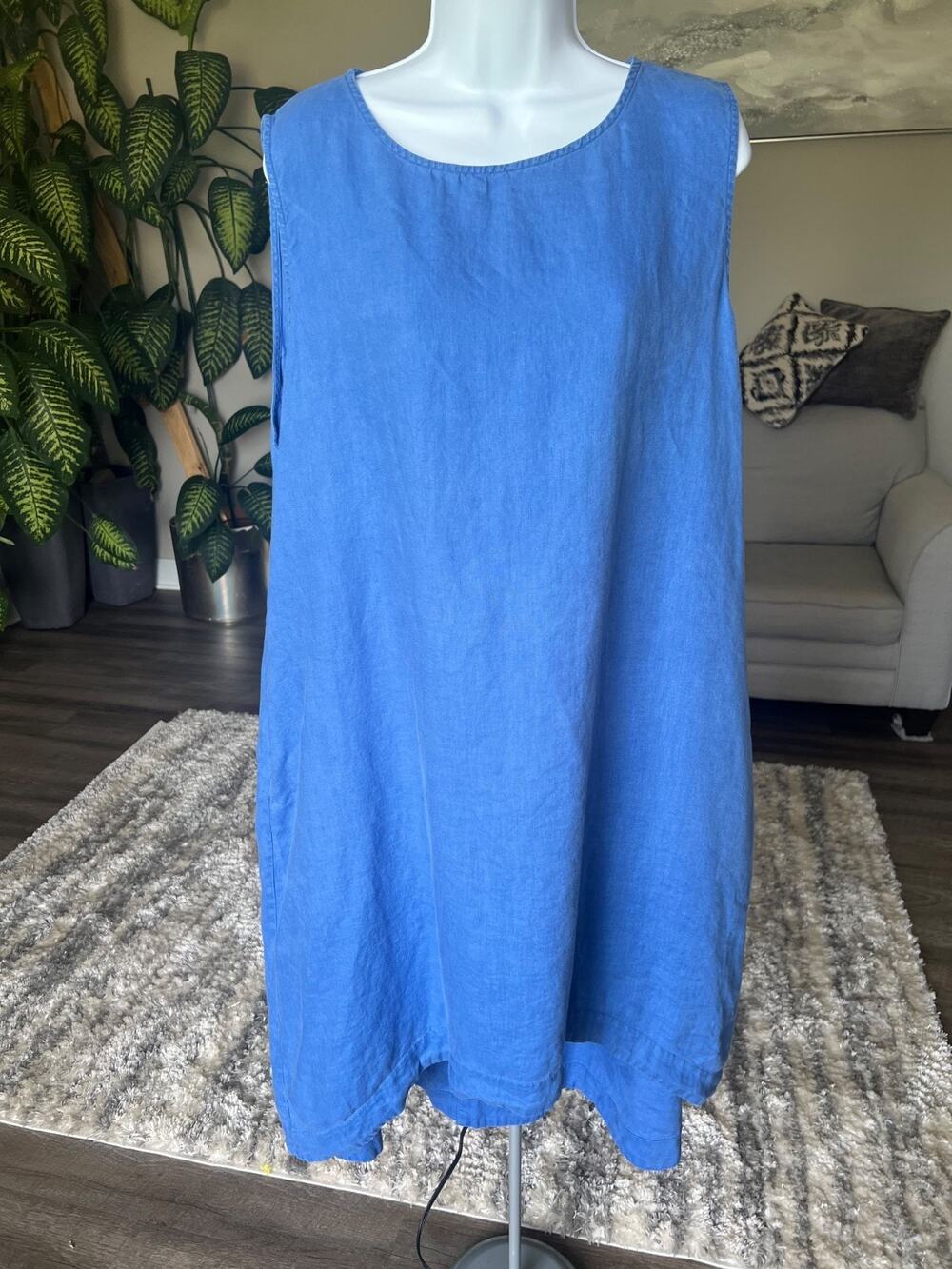 Amazhiyu Dress Womens 3XL 100% Linen Blue Sleeveless Lounge Beach #725